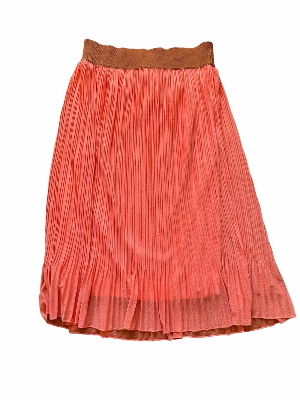 Rachel Rose Orange Pleated Thick Elastic Waistband Pull On Chiffon Midi Skirt